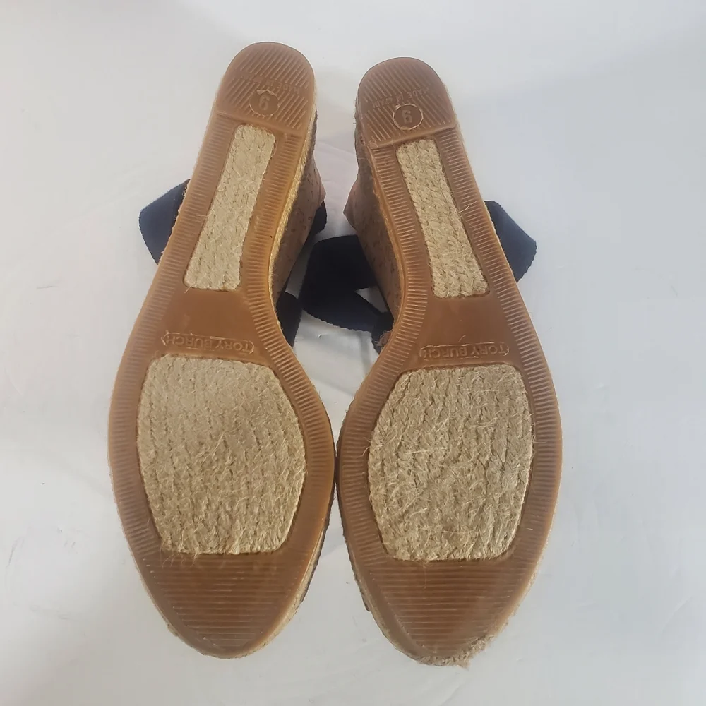 Tory Burch Blue Espadrille Platform Wedges Easy On Size 9